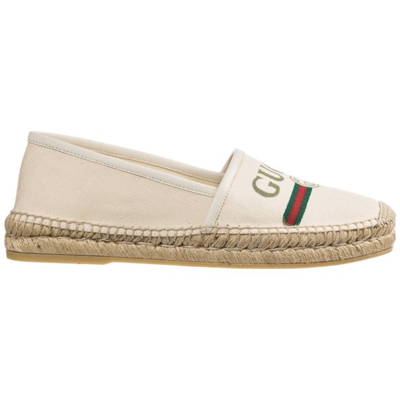 New Gucci Printed Canvas Espadrille Flats in White NEW IN BOX WITH SHOE BAGS - Picture 1 of 10